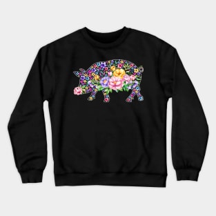 Pig Watercolor Floral Crewneck Sweatshirt